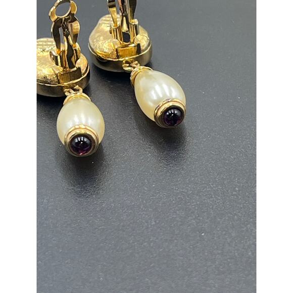 Swarovski Swan Gold Plated Blue Faceted Crystal Purple Cabochon Clip Earrings - Picture 9 of 13